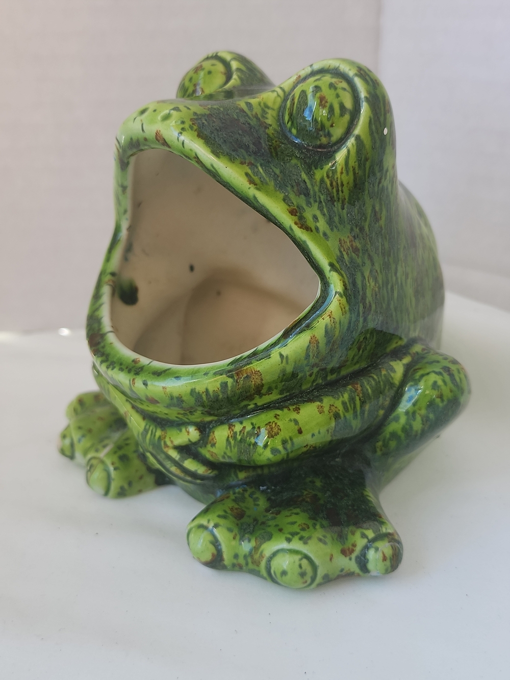 Vintage 70s MCM Ceramic Green Frog Kitchen Sponge Scrubby Holder Handmade READ